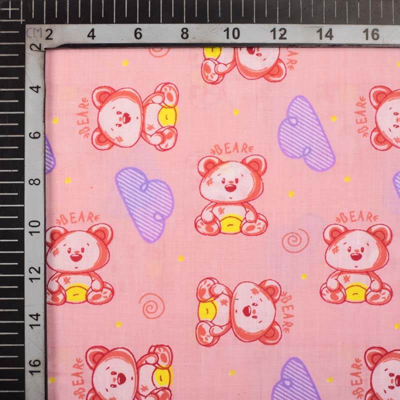 Light Pink And Red Kids Pattern Cotton Fabric - Fabcurate