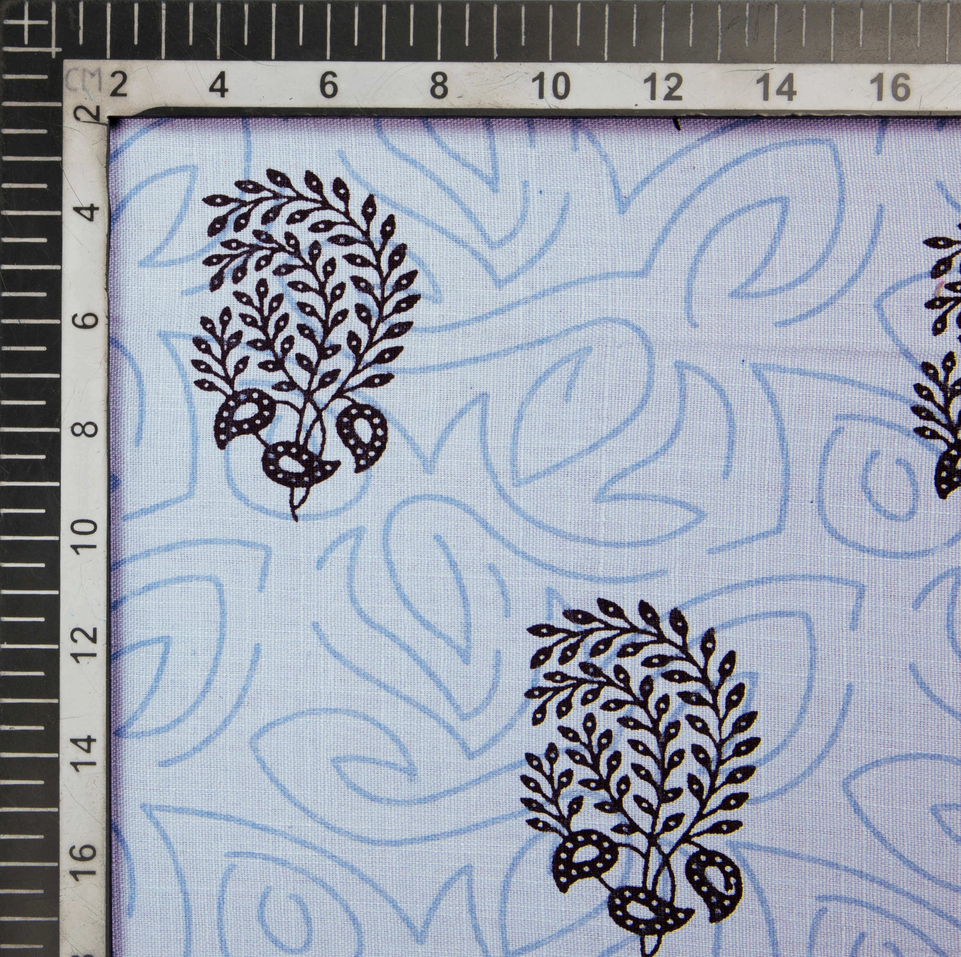 Grey And Black Mughal Floral Pattern Screen Print Cotton Slub Fabric - Fabcurate
