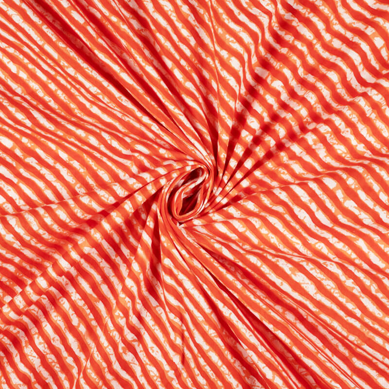 Orange And White Leheriya Pattern Screen Print Cotton Fabric - Fabcurate