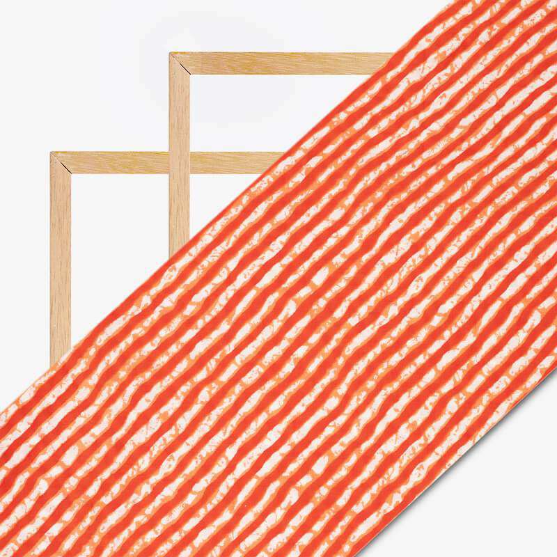 Orange And White Leheriya Pattern Screen Print Cotton Fabric - Fabcurate