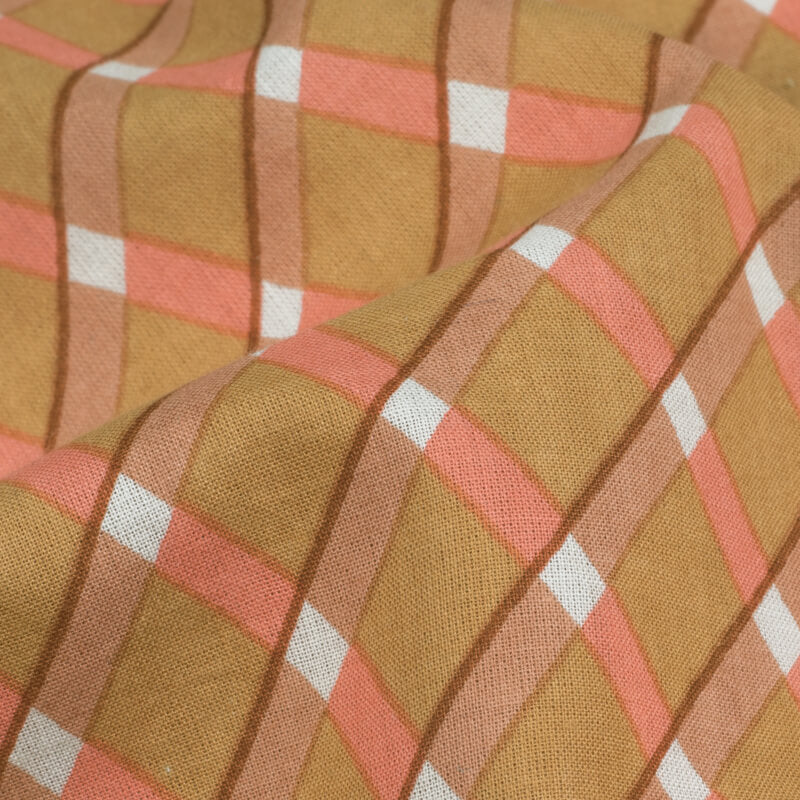Peanut Brown And Watermelon Pink Leheriya Screen Print Cotton Fabric - Fabcurate