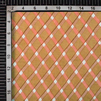 Peanut Brown And Watermelon Pink Leheriya Screen Print Cotton Fabric - Fabcurate