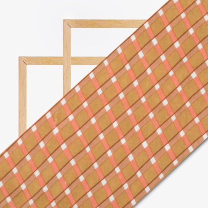 Peanut Brown And Watermelon Pink Leheriya Screen Print Cotton Fabric - Fabcurate
