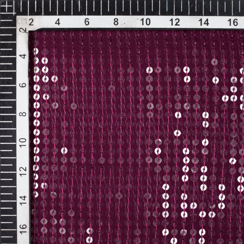 Wine Purple Stripes Pattern Sequince Georgette Fabric - Fabcurate