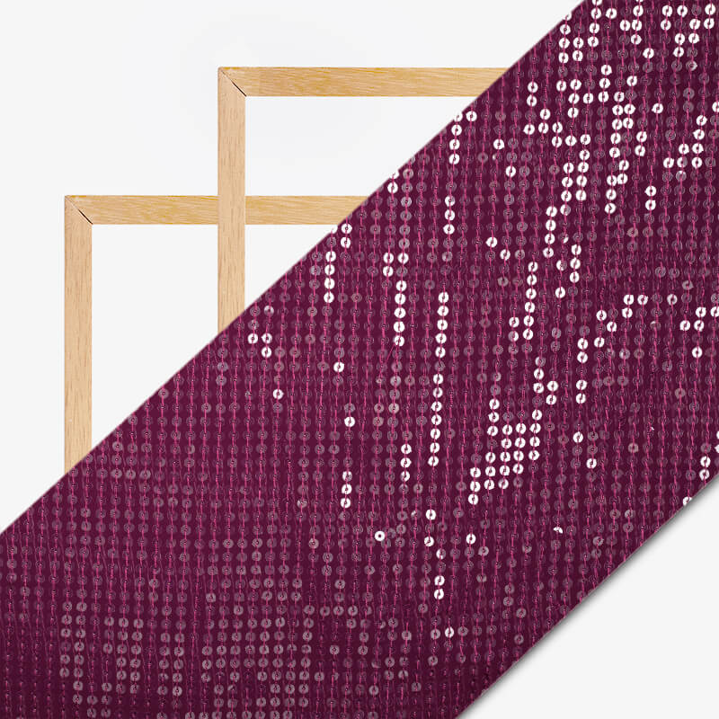 Wine Purple Stripes Pattern Sequince Georgette Fabric - Fabcurate