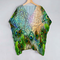 Grass Green Peacock Feather Pattern Unstitched Georgette Kaftan