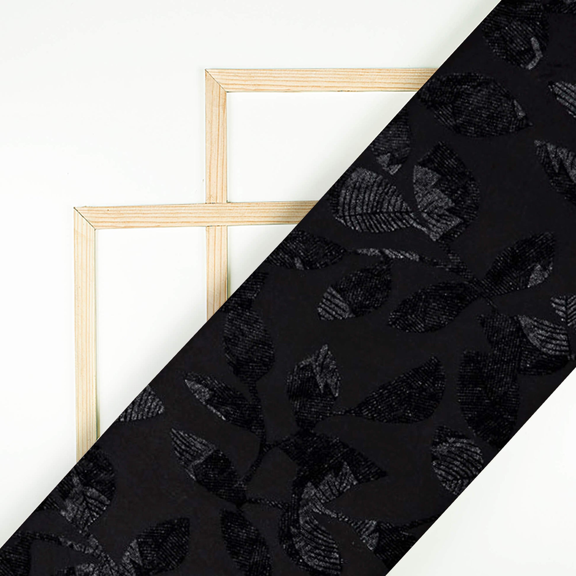 Black Leaf Pattern Brasso Fabric - Fabcurate