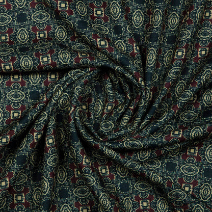 Bottle Green Traditional Pattern Digital Print Jute Fabric