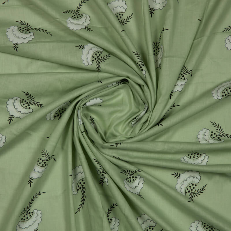 Pastel Green Floral Pattern Cotton Fabric