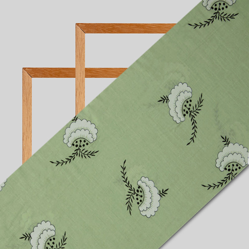 Pastel Green Floral Pattern Cotton Fabric