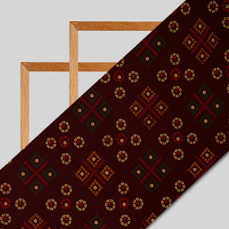 Maroon Bandhani Pattern Cotton Fabric