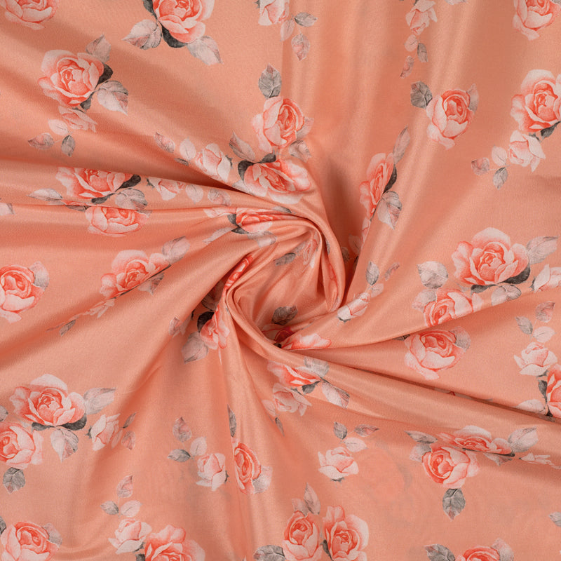 Coral Peach And Pink Floral Patten Digital Print Georgette Fabric