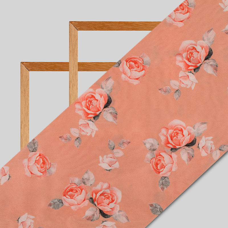 Coral Peach And Pink Floral Patten Digital Print Georgette Fabric