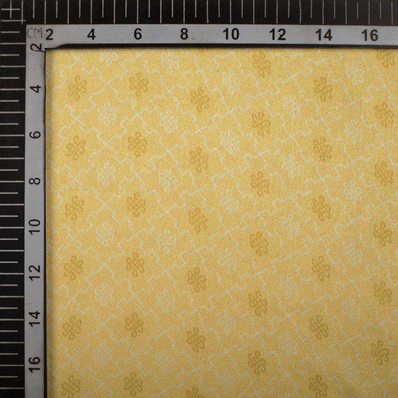 Mellow Yellow And White Trellis Pattern Digital Print Satin Fabric - Fabcurate