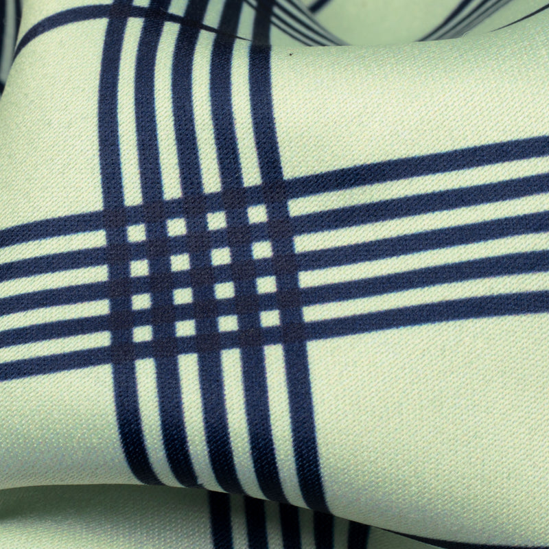 Lemon Yellow And Blue Checks Pattern Digital Print Satin Fabric