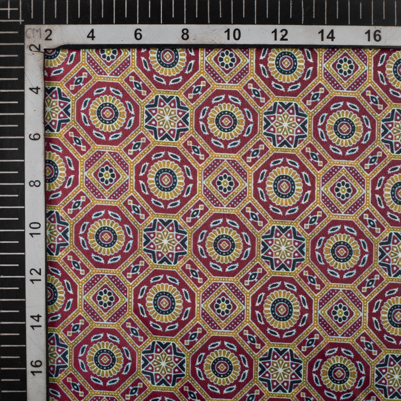 Marron And Beige Geometric Pattern Digital Print Satin Fabric (Width 56 Inches)
