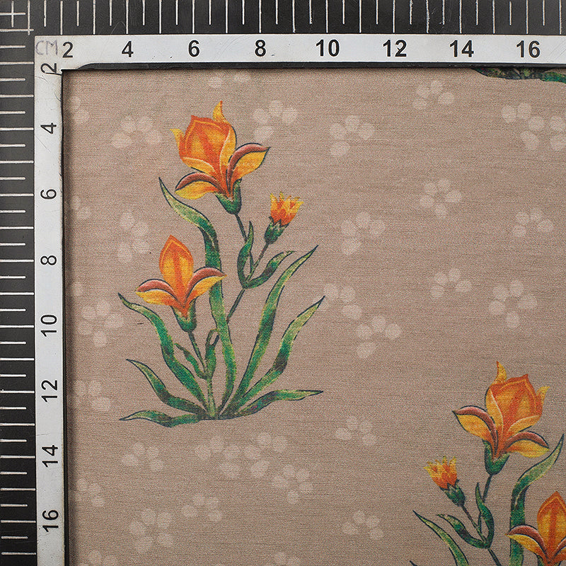 Teepee Brown And Orange Floral Pattern Digital Print Crepe Silk Fabric
