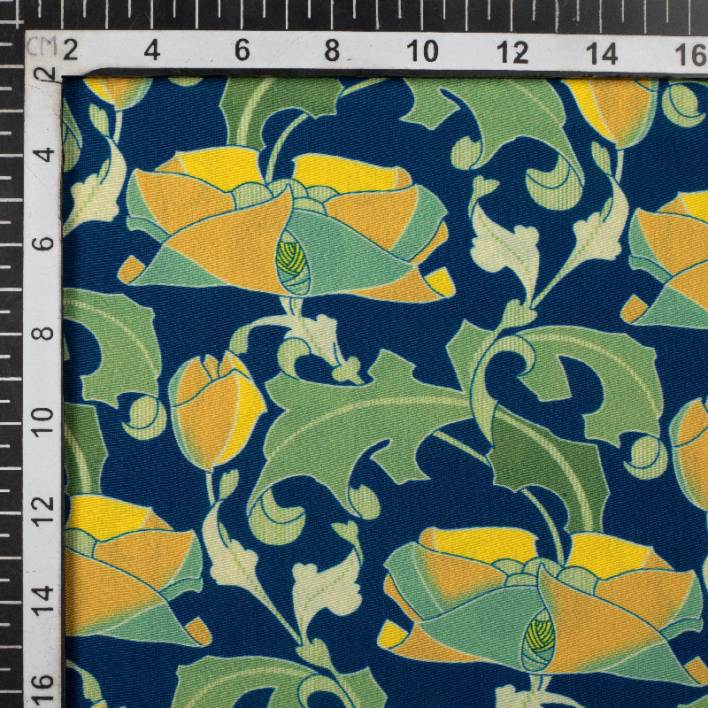 Blue And Apple Green Abstract Digital Print Crepe Fabric