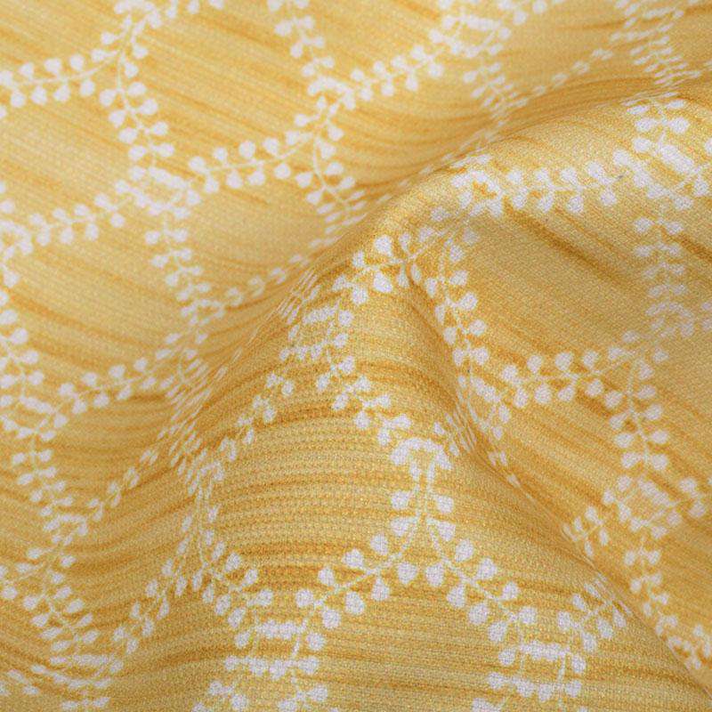 (Cut Piece 1 Mtr) Mellow Yellow And White Trellis Pattern Digital Print Furnishing Fabric (Width 56 Inches) - Fabcurate