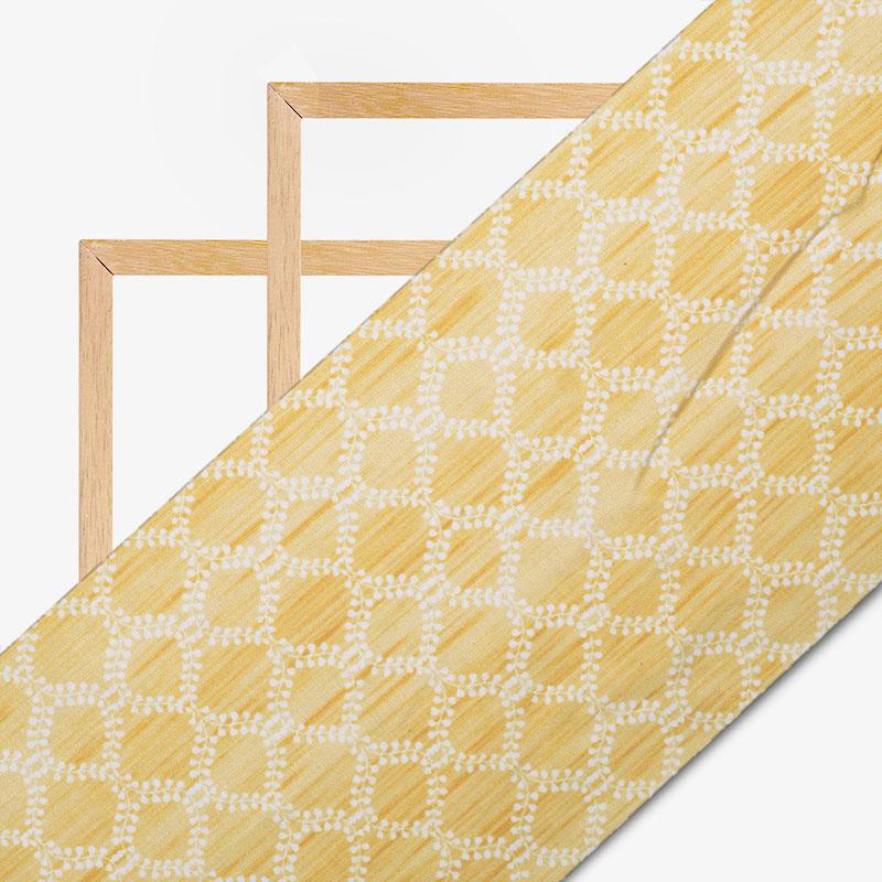 (Cut Piece 1 Mtr) Mellow Yellow And White Trellis Pattern Digital Print Furnishing Fabric (Width 56 Inches) - Fabcurate