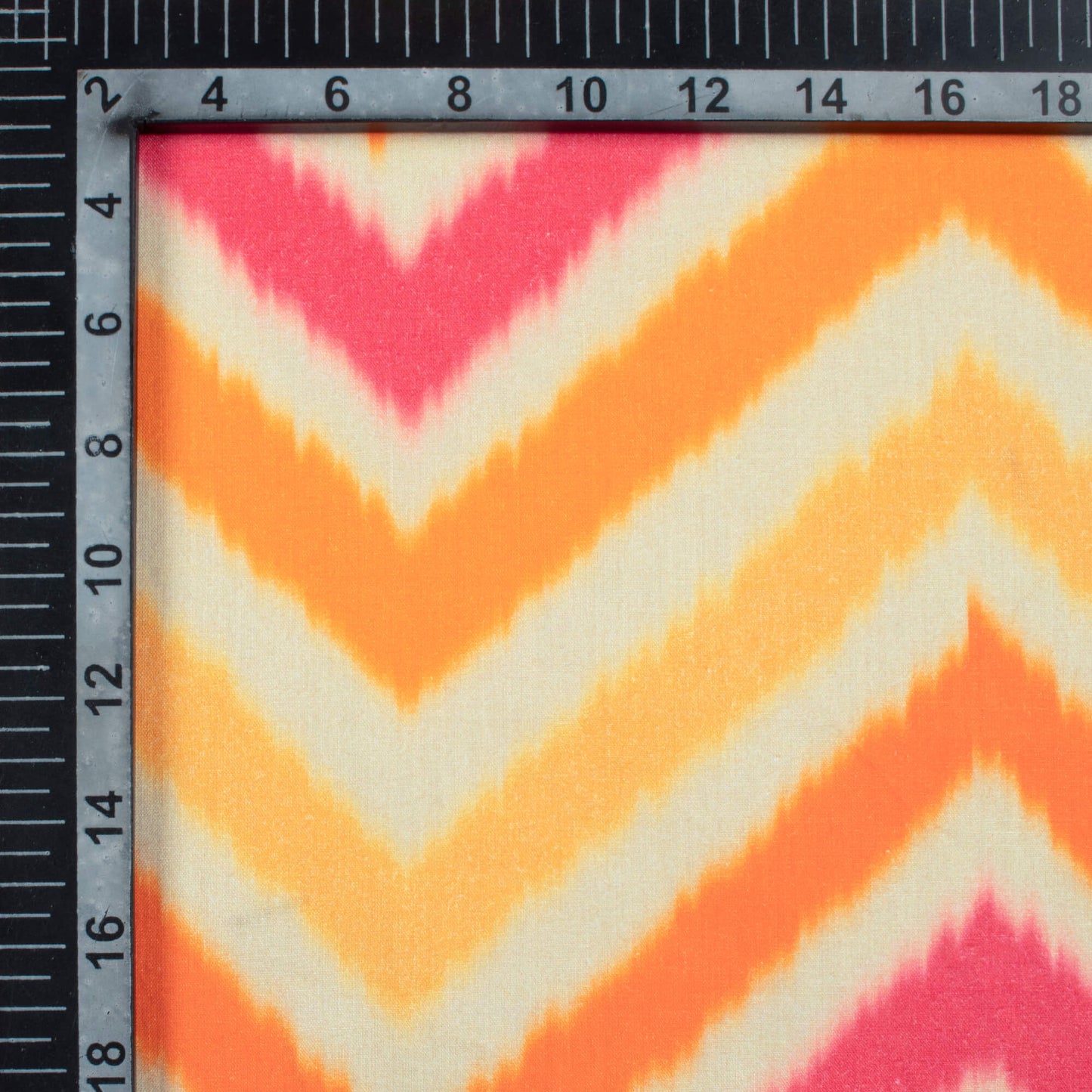 Punch Pink And Sandstone Orange Chevron Pattern Digital Print Cotton Cambric Fabric
