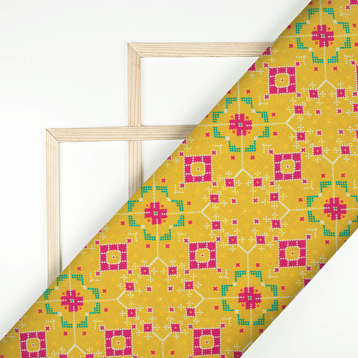 Medallion Yellow And Pink Traditional Pattern Digital Print Cotton Cambric Fabric