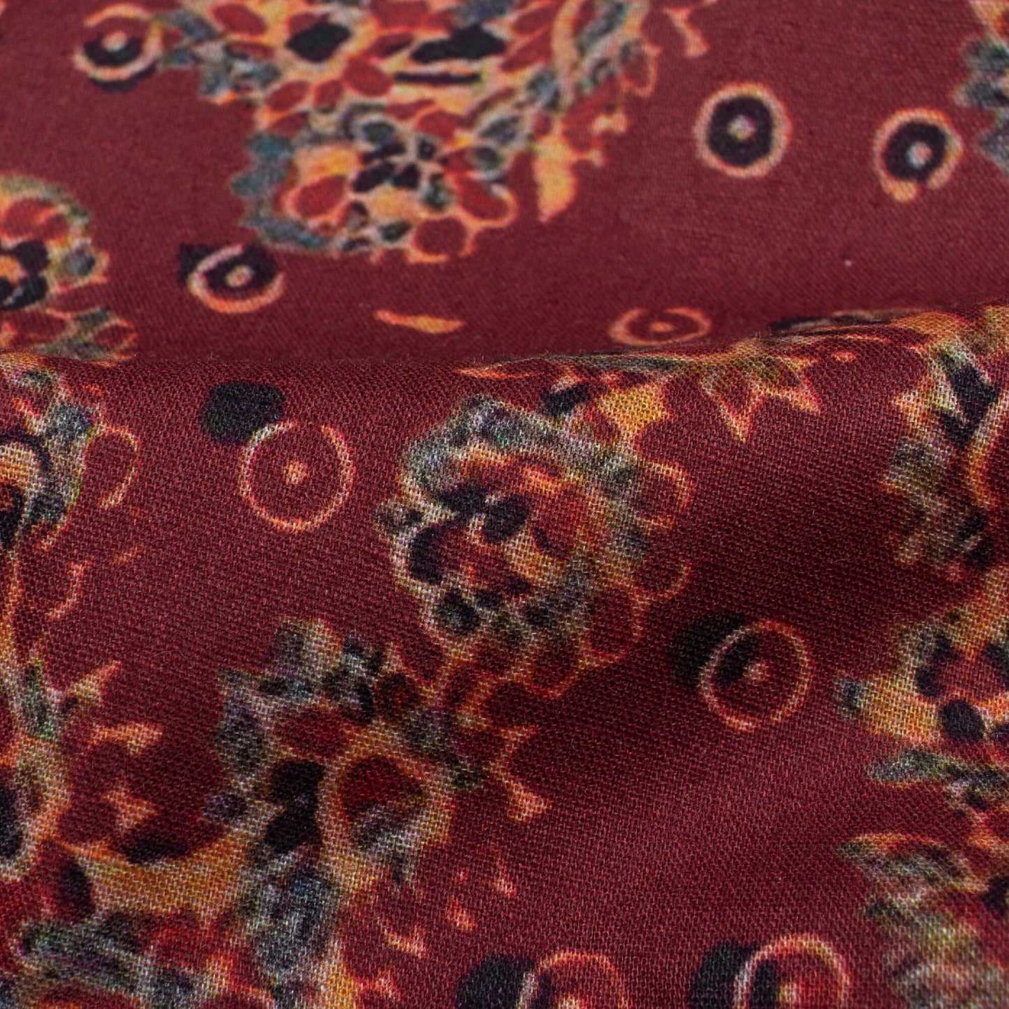 Maroon And Green Floral Pattern Digital Print Cotton Cambric Fabric