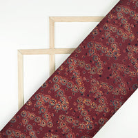 Maroon And Green Floral Pattern Digital Print Cotton Cambric Fabric