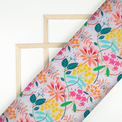 Baby Pink And Yellow Floral Pattern Digital Print Cotton Cambric Fabric