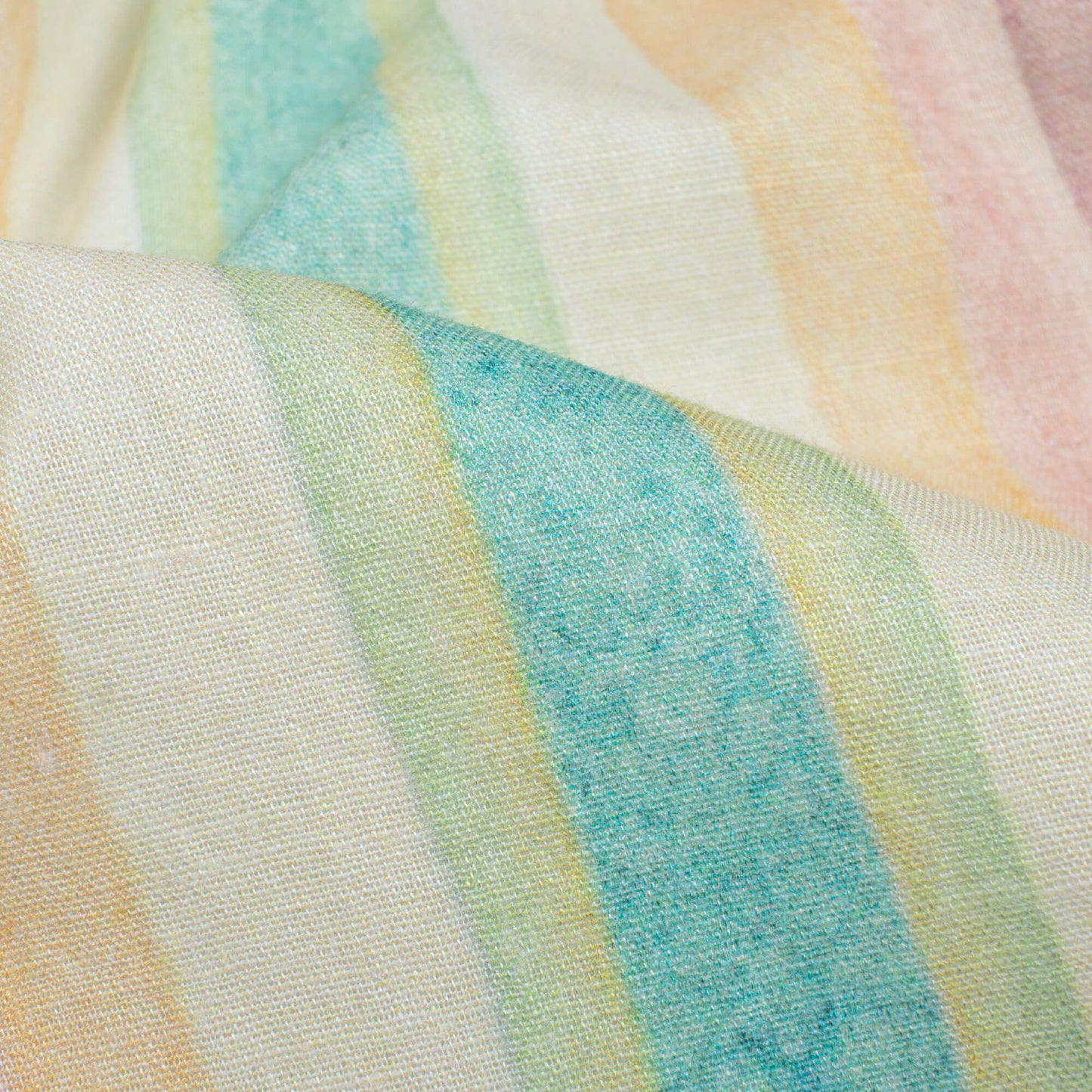 Baby Blue And Peach Stripes Pattern Digital Print Cotton Cambric Fabric