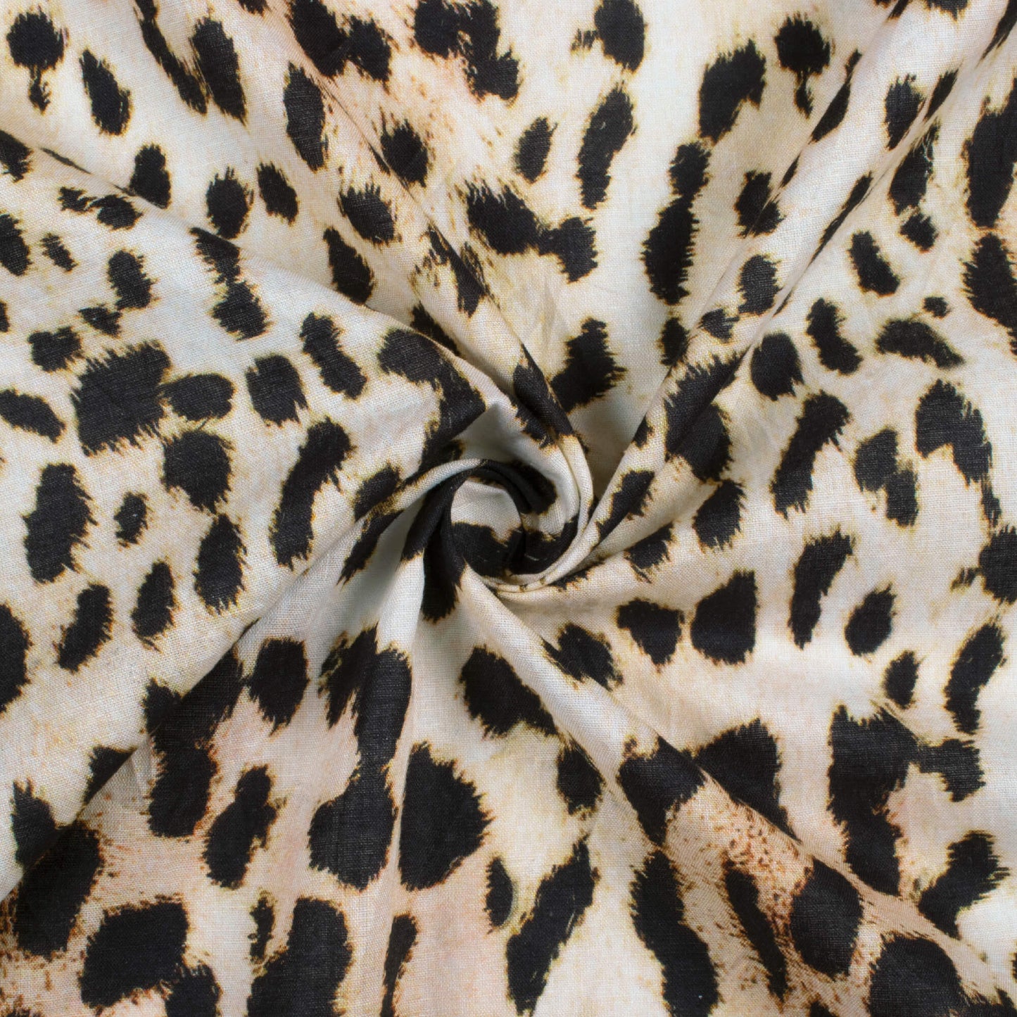 Ecru Beige And Black Animal Pattern Digital Print Cotton Cambric Fabric