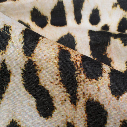 Ecru Beige And Black Animal Pattern Digital Print Cotton Cambric Fabric