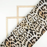 Ecru Beige And Black Animal Pattern Digital Print Cotton Cambric Fabric