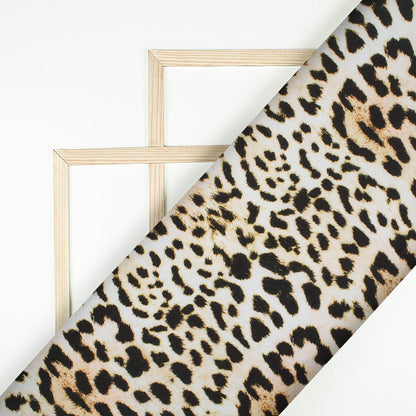 Ecru Beige And Black Animal Pattern Digital Print Cotton Cambric Fabric