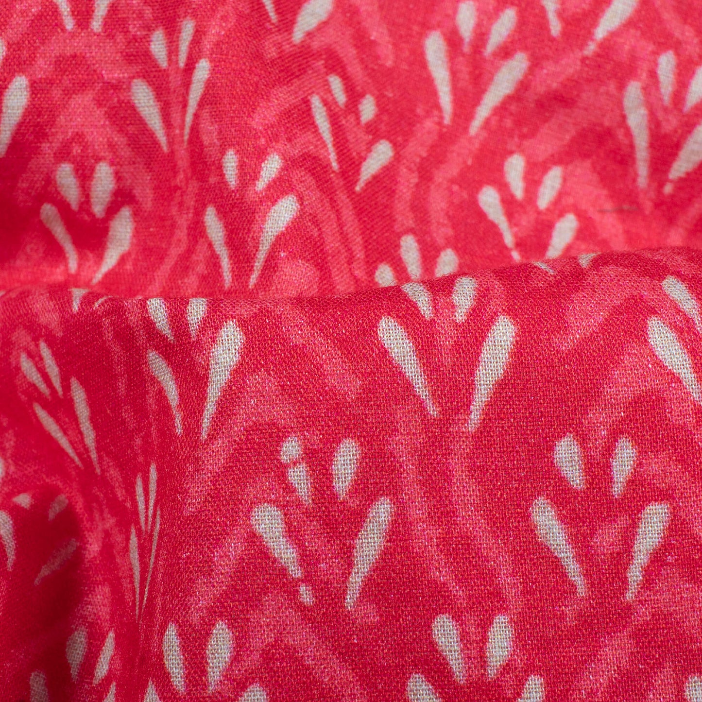 Hibiscus Red And Off White Abstract Pattern Digital Print Cotton Cambric Fabric