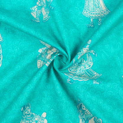 Aqua Green And Off White Madhuvanii Pattern Digital Print Cotton Cambric Fabric