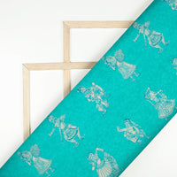 Aqua Green And Off White Madhuvanii Pattern Digital Print Cotton Cambric Fabric