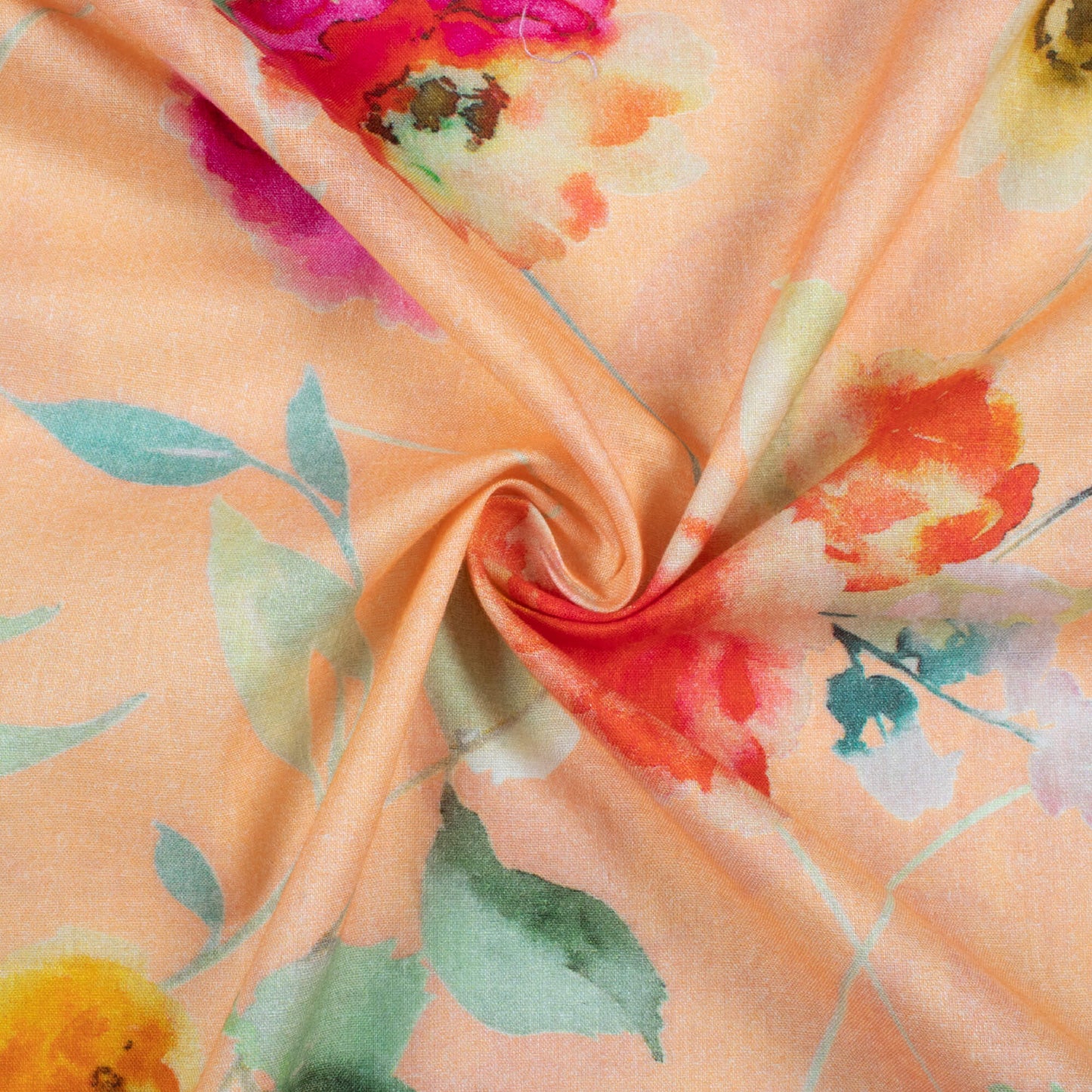 Pastel Peach And Orange Floral Pattern Digital Print Cotton Cambric Fabric