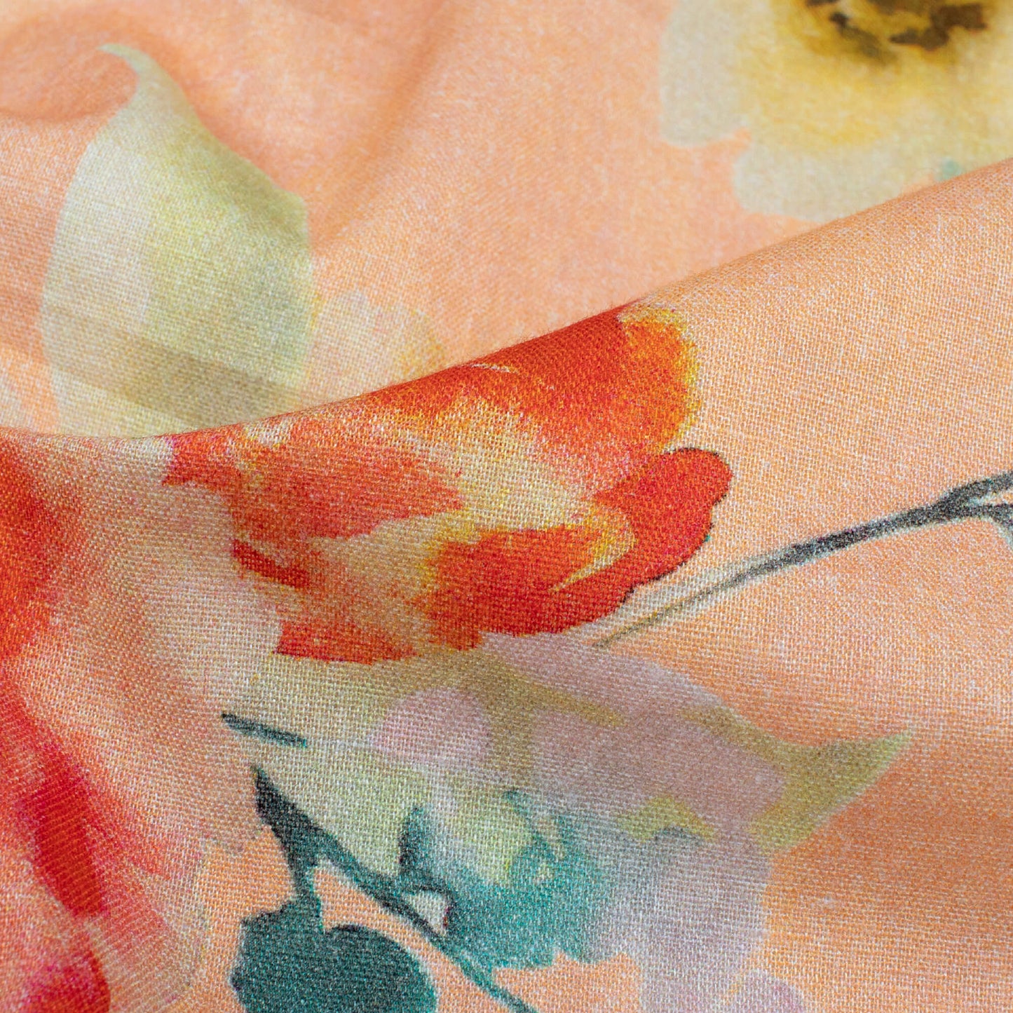 Pastel Peach And Orange Floral Pattern Digital Print Cotton Cambric Fabric