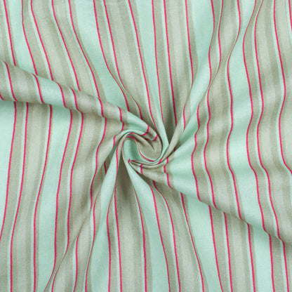 Baby Blue And Red Stripes Pattern Digital Print Cotton Cambric Fabric