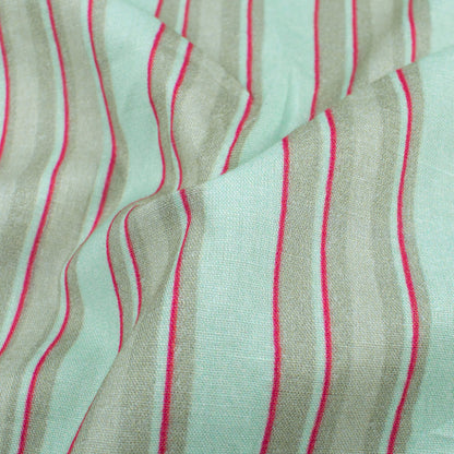 Baby Blue And Red Stripes Pattern Digital Print Cotton Cambric Fabric