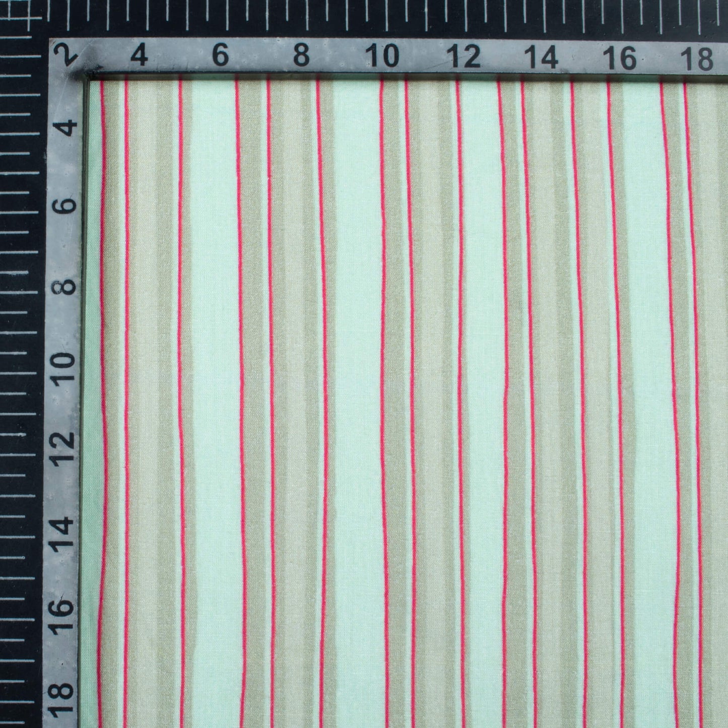 Baby Blue And Red Stripes Pattern Digital Print Cotton Cambric Fabric