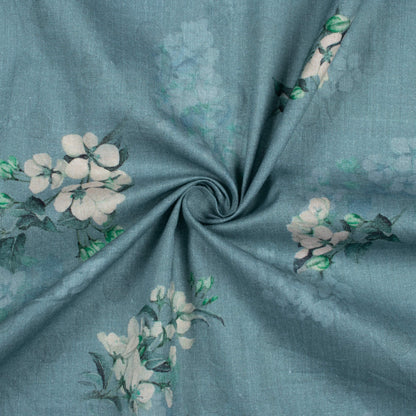 Slate Grey  And Peach Floral Pattern Digital Print Cotton Cambric Fabric