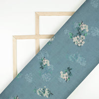 Slate Grey  And Peach Floral Pattern Digital Print Cotton Cambric Fabric