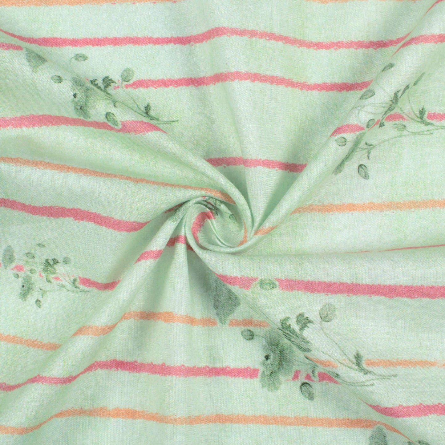 Mint Green And Pink Stripes Pattern Digital Print Cotton Cambric Fabric