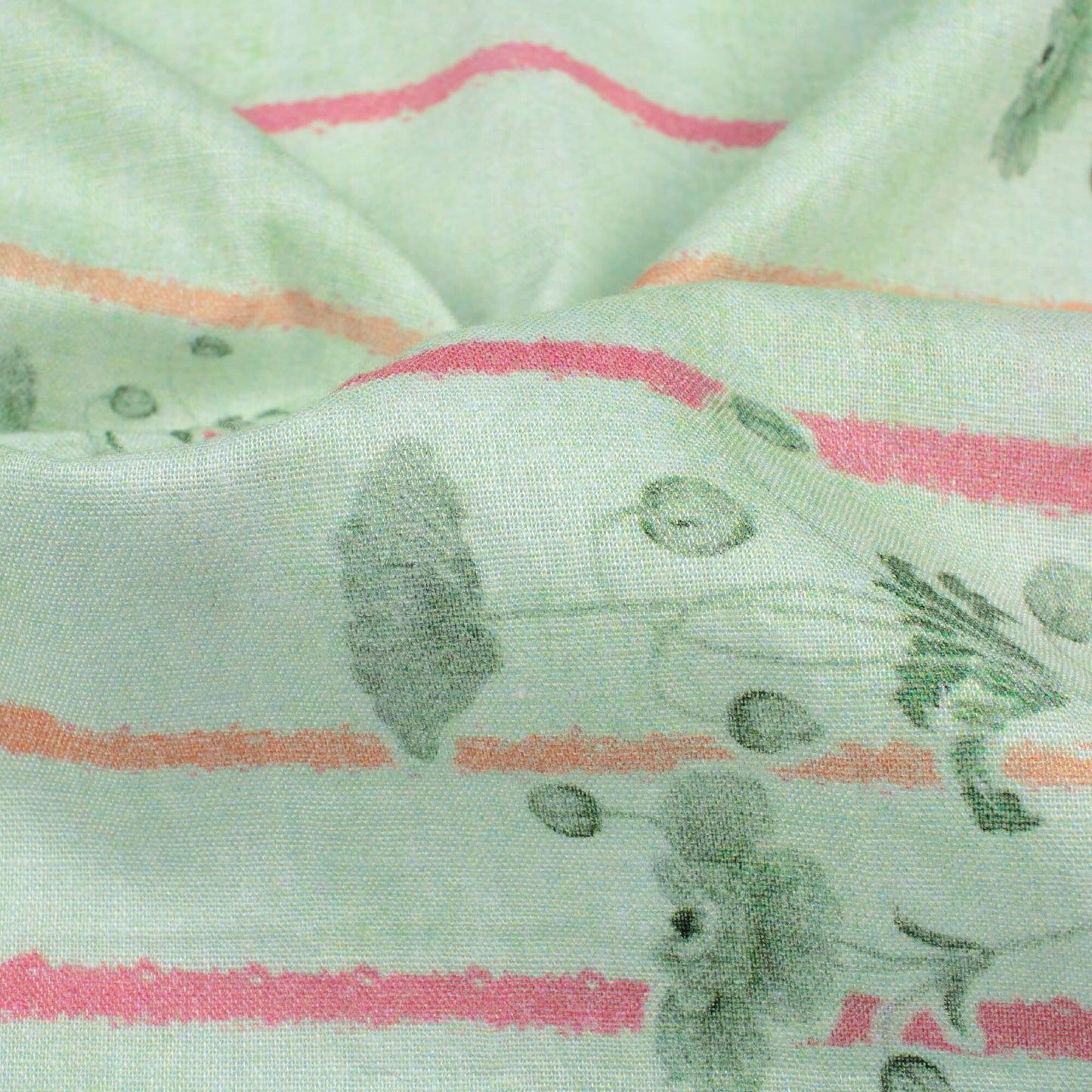 Mint Green And Pink Stripes Pattern Digital Print Cotton Cambric Fabric