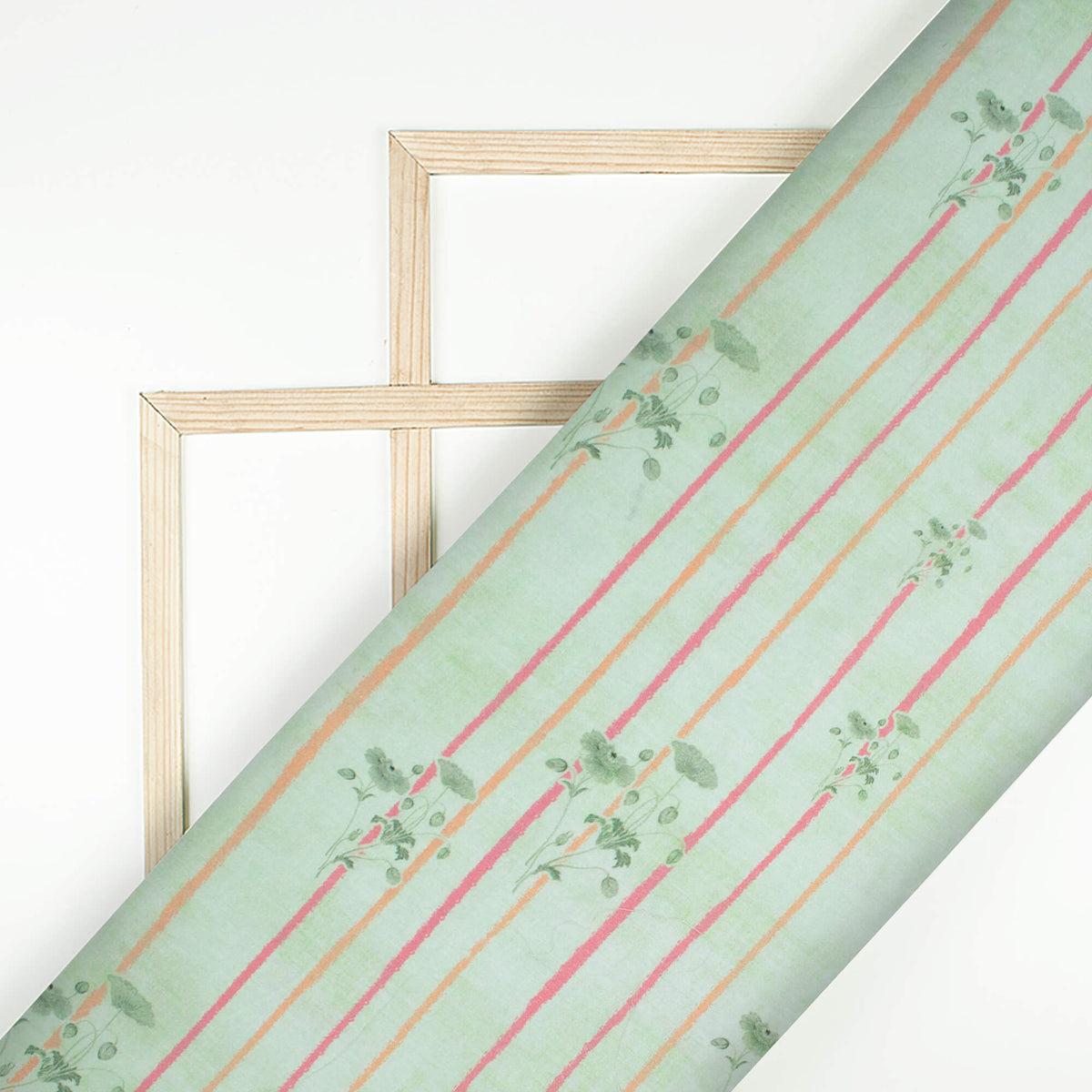 Mint Green And Pink Stripes Pattern Digital Print Cotton Cambric Fabric