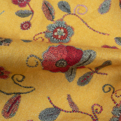 Ochre Yellow And Blood Red Floral Pattern Digital Print Cotton Cambric Fabric