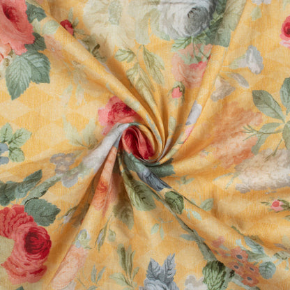 Royal Yellow And Blush Pink Floral Pattern Digital Print Cotton Cambric Fabric