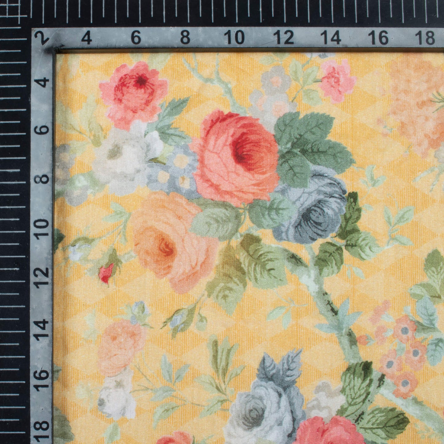 Royal Yellow And Blush Pink Floral Pattern Digital Print Cotton Cambric Fabric